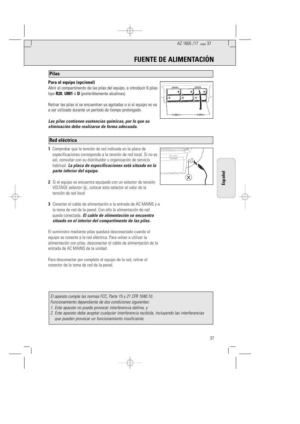 Fuente de alimentación | Philips AZ1602-17 User Manual | Page 37 / 48