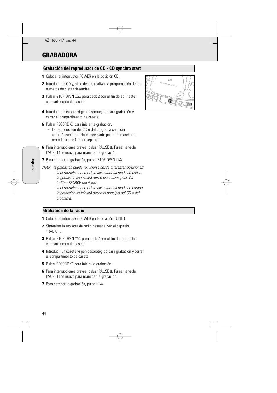 Grabadora | Philips AZ1602-17 User Manual | Page 44 / 48