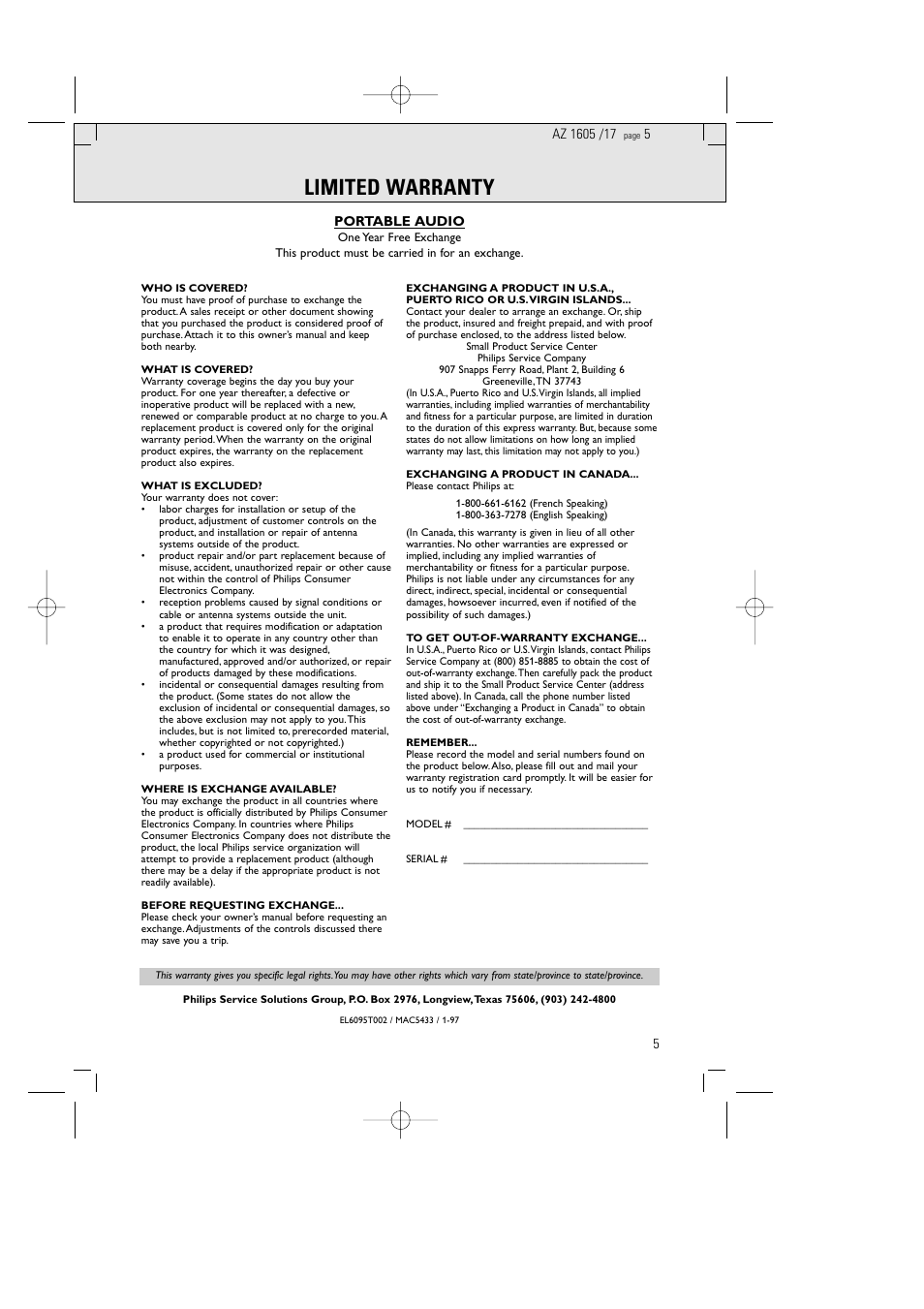 Limited warranty | Philips AZ1602-17 User Manual | Page 5 / 48