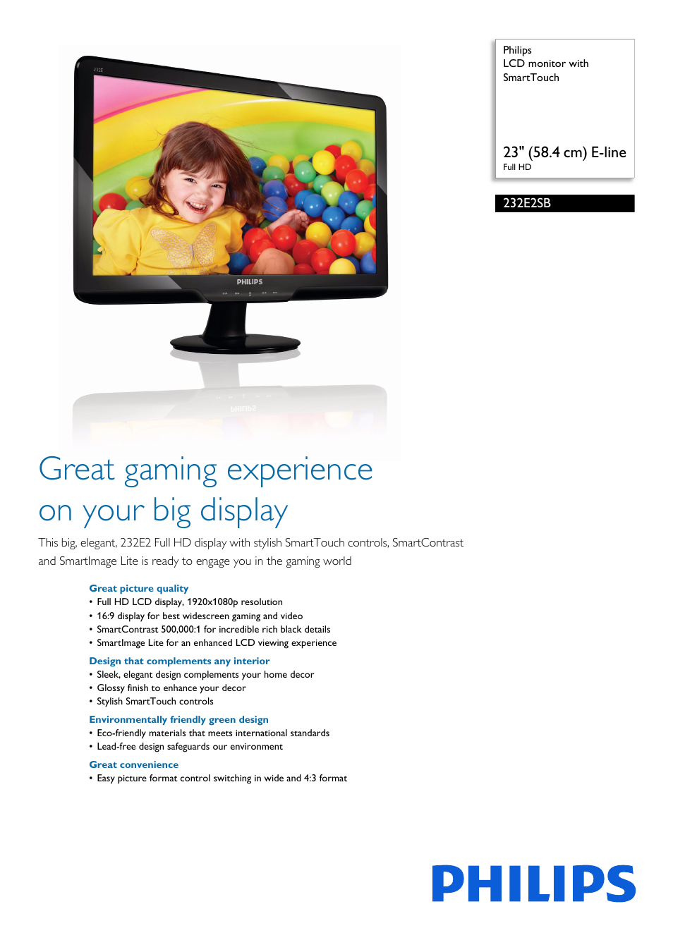 Philips 232E2SB-00 User Manual | 3 pages