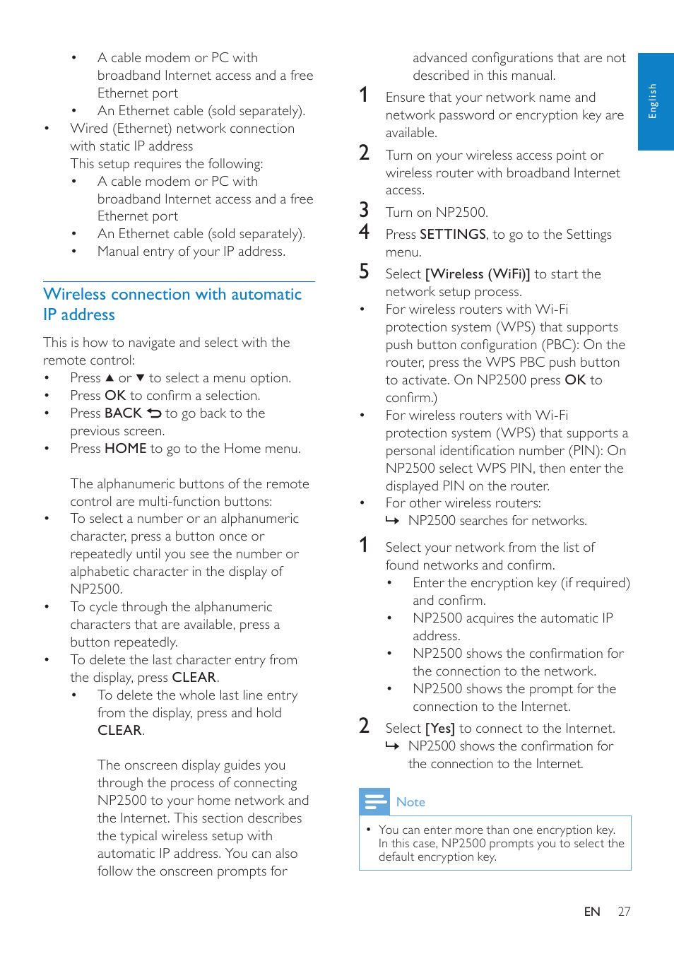 Wireless connection with automatic ip address, Wireless connection with automatic ip, Address | Philips NP2500-37 User Manual | Page 28 / 67