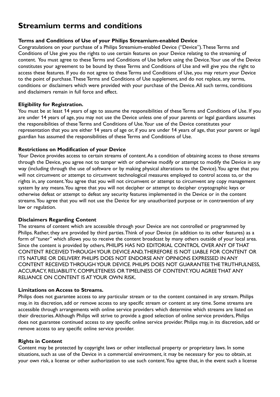 Streamium terms and conditions | Philips NP2500-37 User Manual | Page 46 / 67