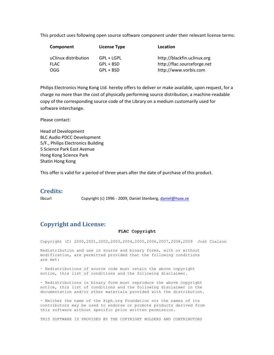 Credits, Copyright and license | Philips NP2500-37 User Manual | Page 51 / 67