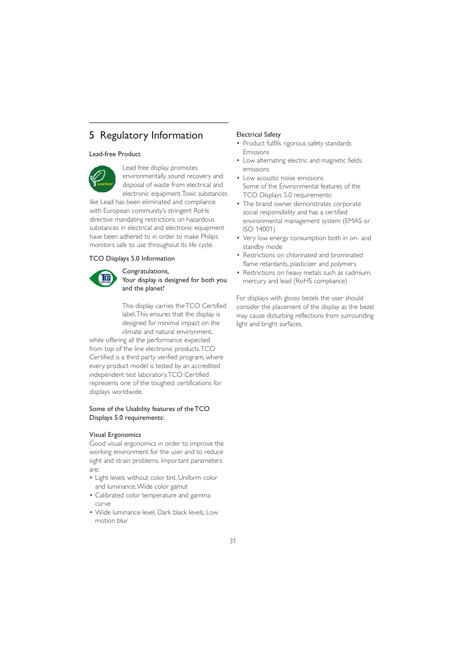 5 regulatory information | Philips 201B2CB-00 User Manual | Page 33 / 57