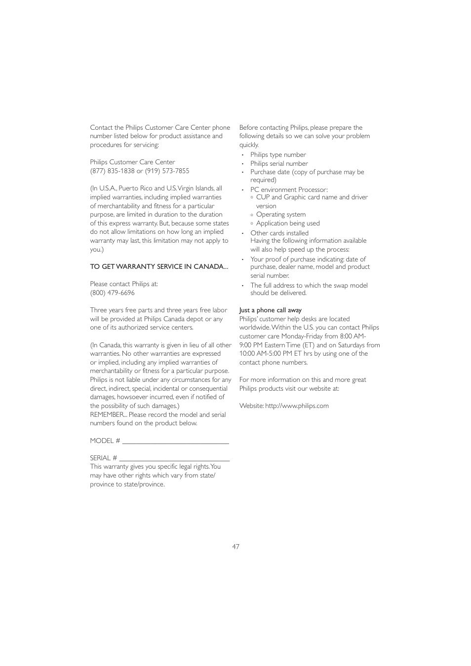 Philips 201B2CB-00 User Manual | Page 49 / 57