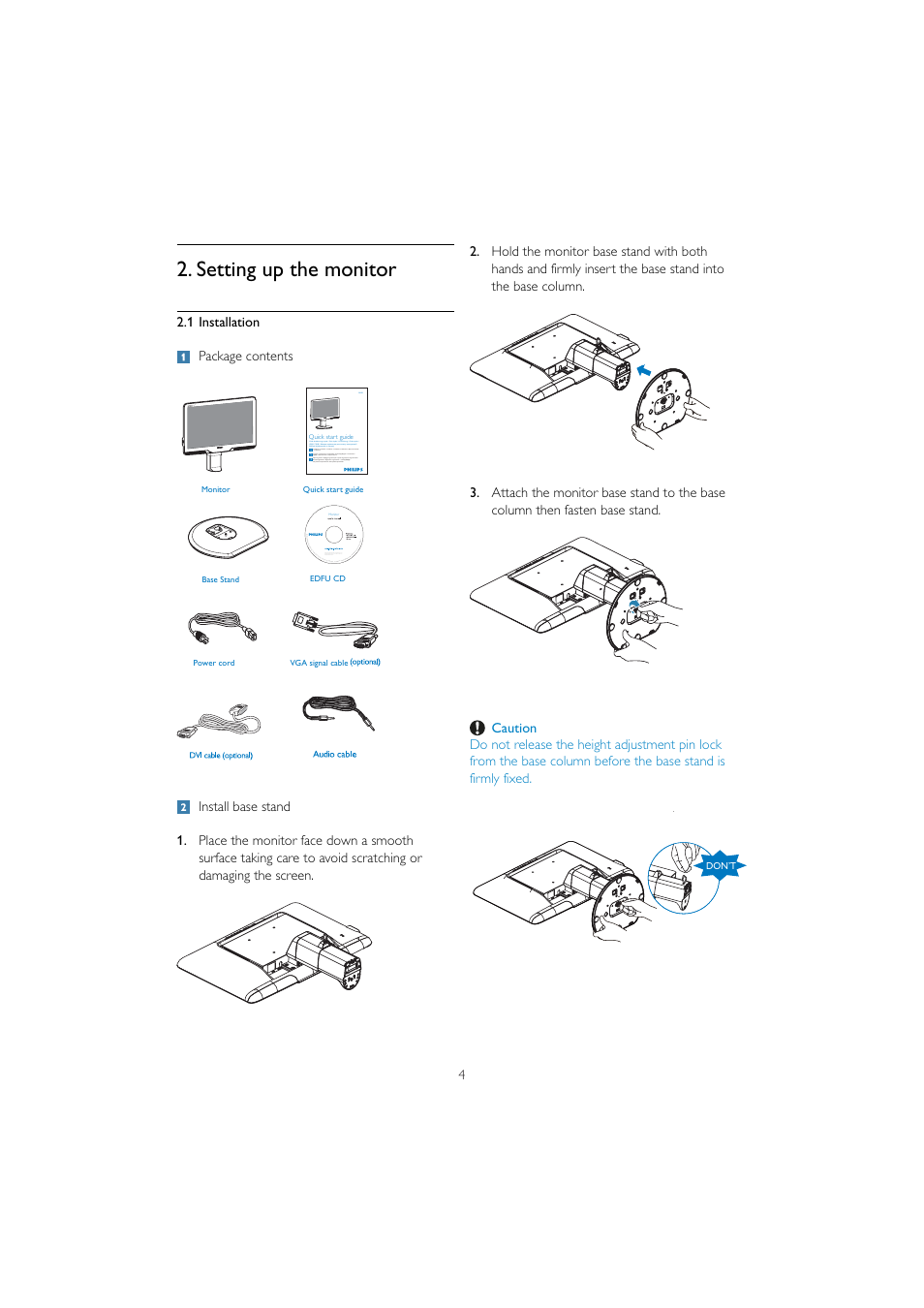 Setting up the monitor | Philips 201B2CB-00 User Manual | Page 6 / 57