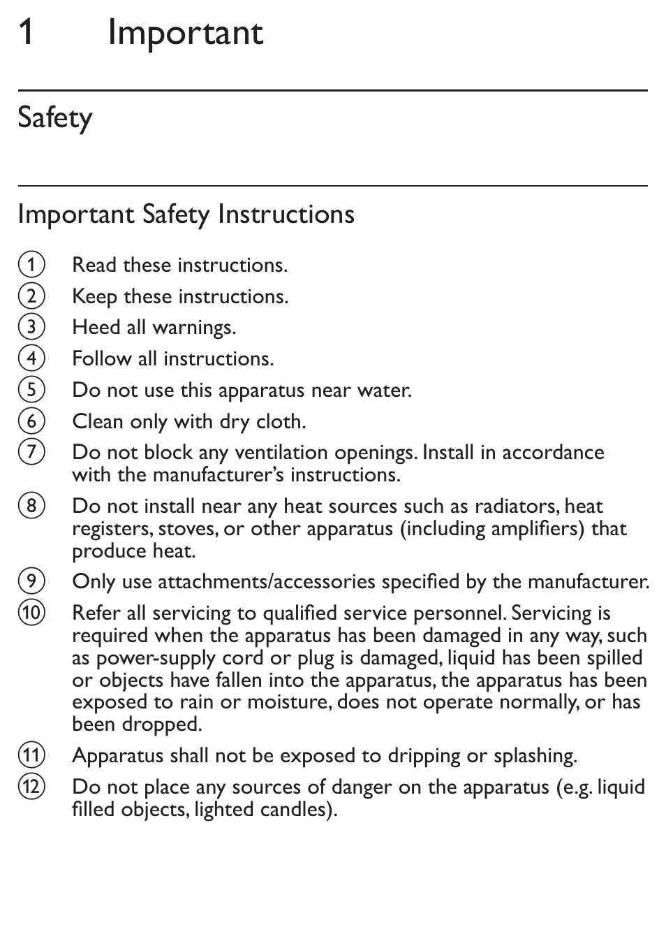 1 important, Safety, Important safety instructions | Philips SBA3011GRN-37 User Manual | Page 7 / 14