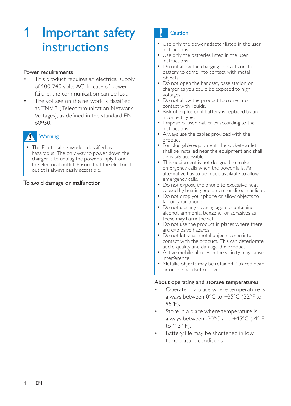 1 important safety instructions | Philips CD1811G-NL User Manual | Page 5 / 34