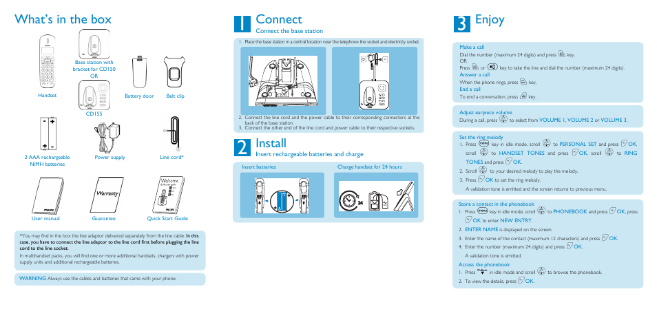 What’s in the box, Connect, Install | Enjoy | Philips CD1552B-37 User Manual | Page 2 / 2