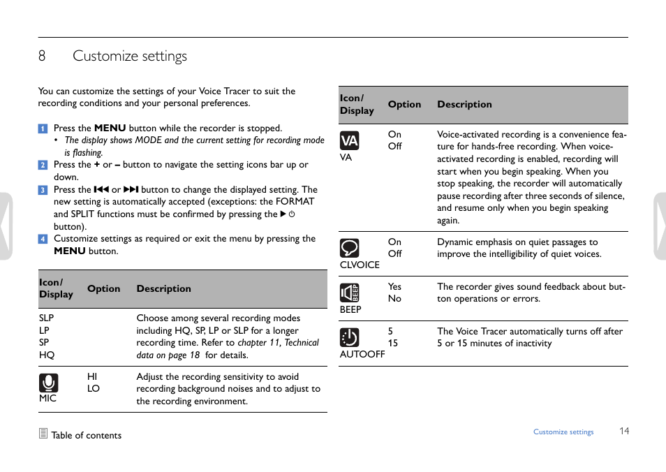 Customize settings, 8customize settings | Philips LFH0617-27B User Manual | Page 14 / 20