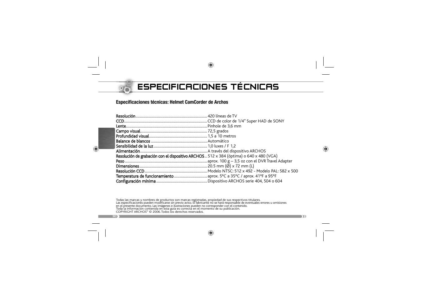 Especificaciones técnicas | ARCHOS 604 User Manual | Page 32 / 64