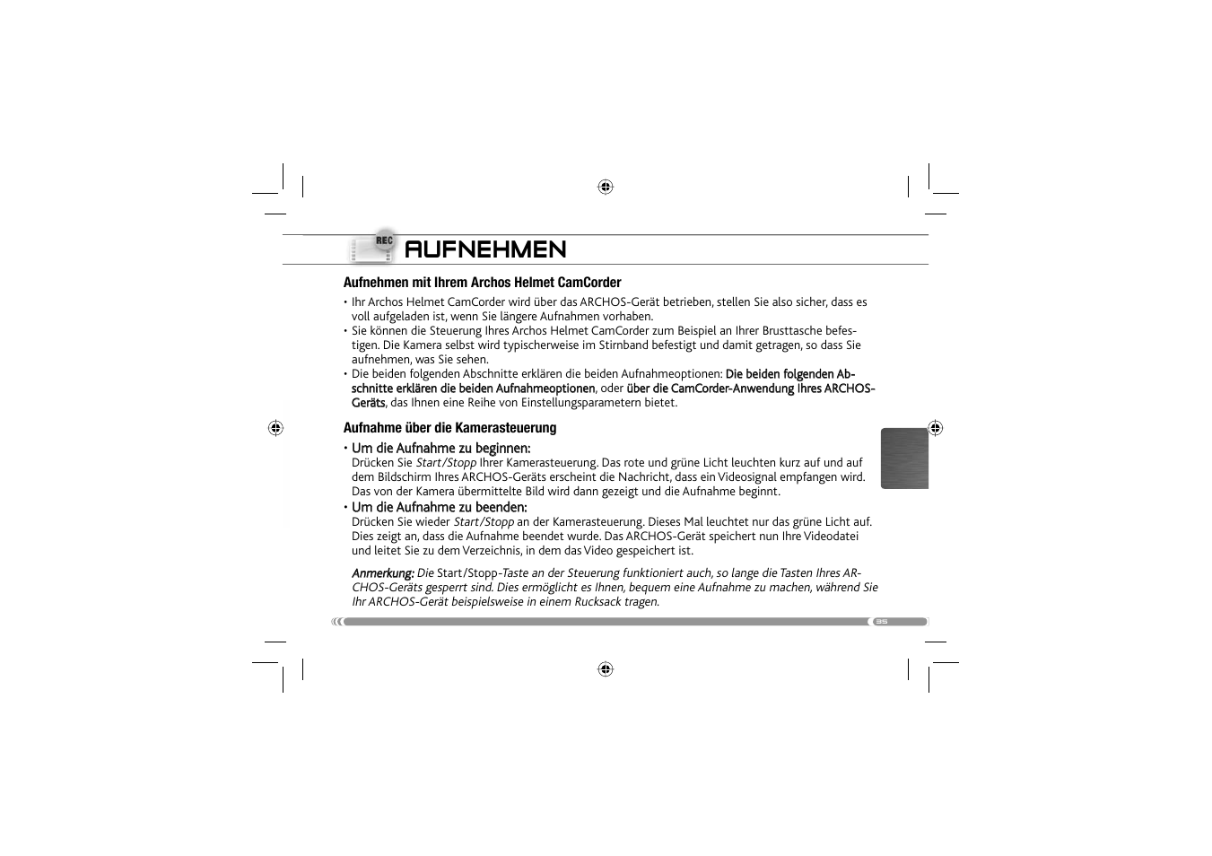 Aufnehmen | ARCHOS 604 User Manual | Page 37 / 64