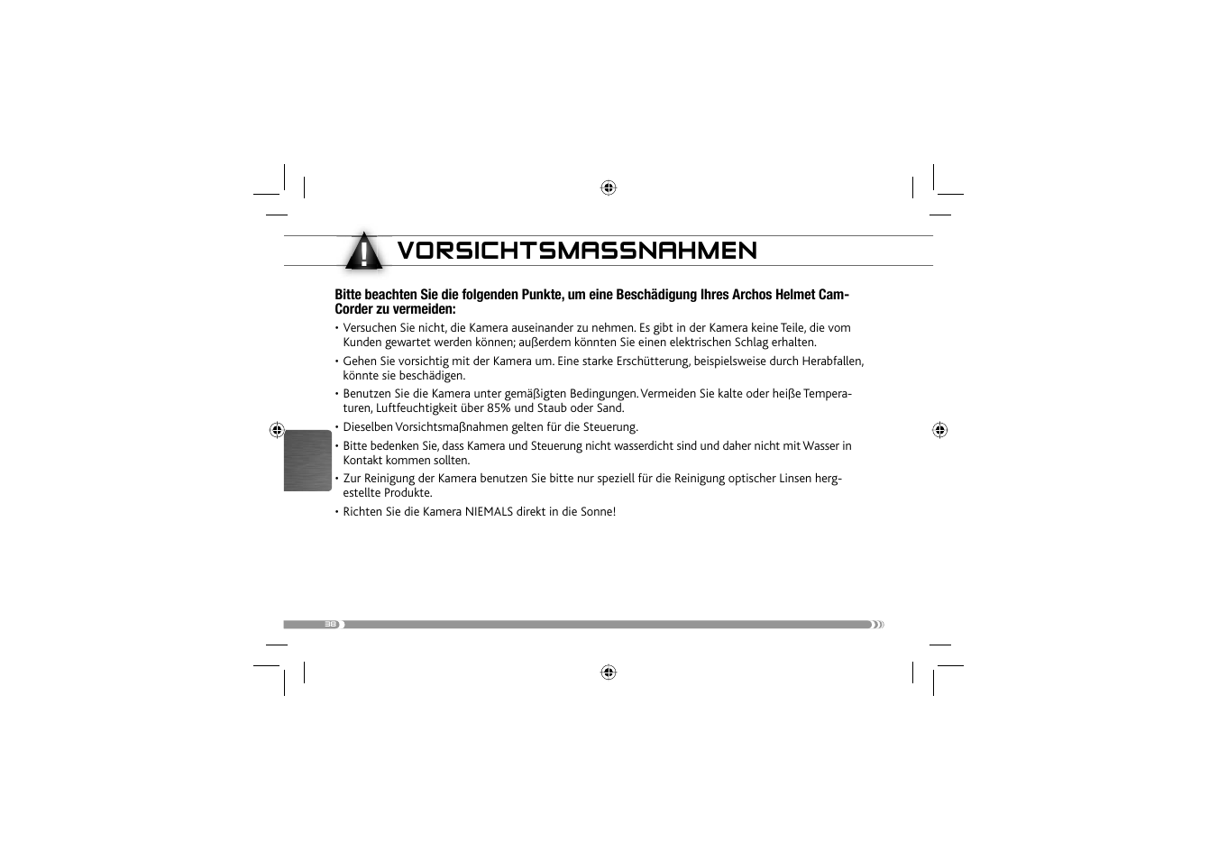 Vorsichtsmassnahmen | ARCHOS 604 User Manual | Page 40 / 64