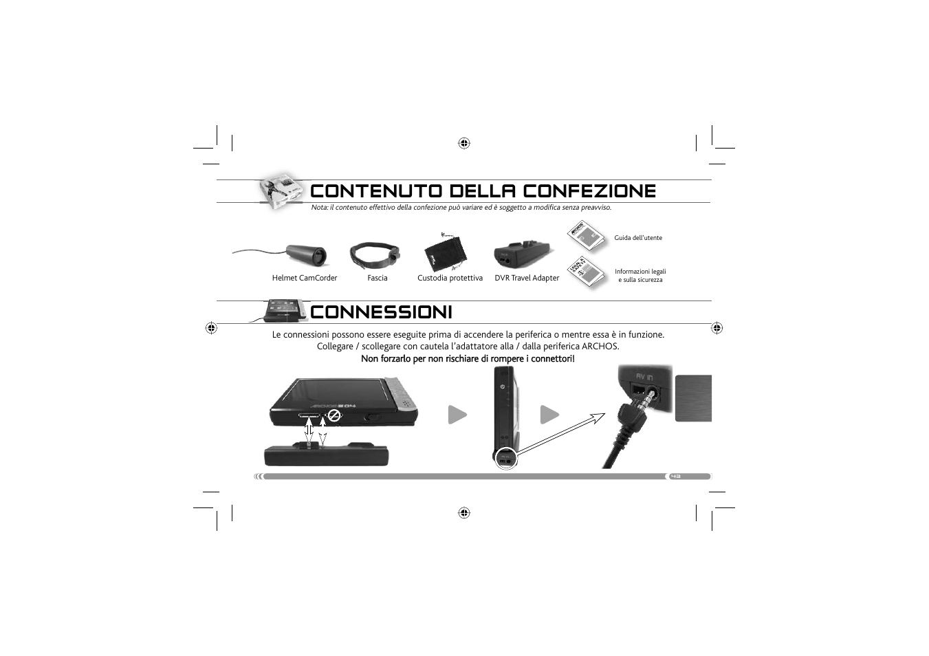 Connessioni, Contenuto della confezione | ARCHOS 604 User Manual | Page 45 / 64