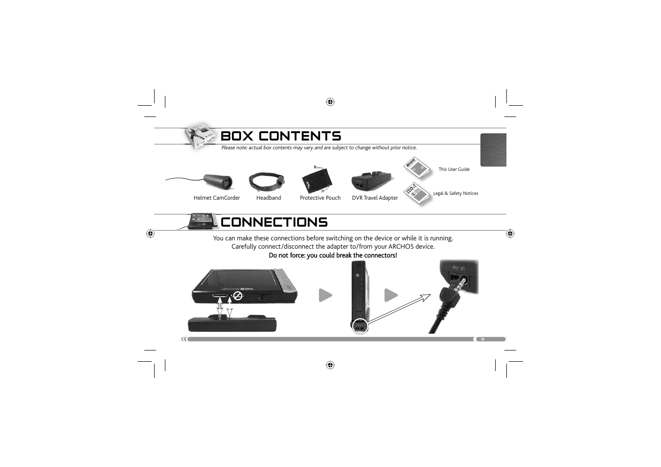 Connections, Box contents | ARCHOS 604 User Manual | Page 5 / 64