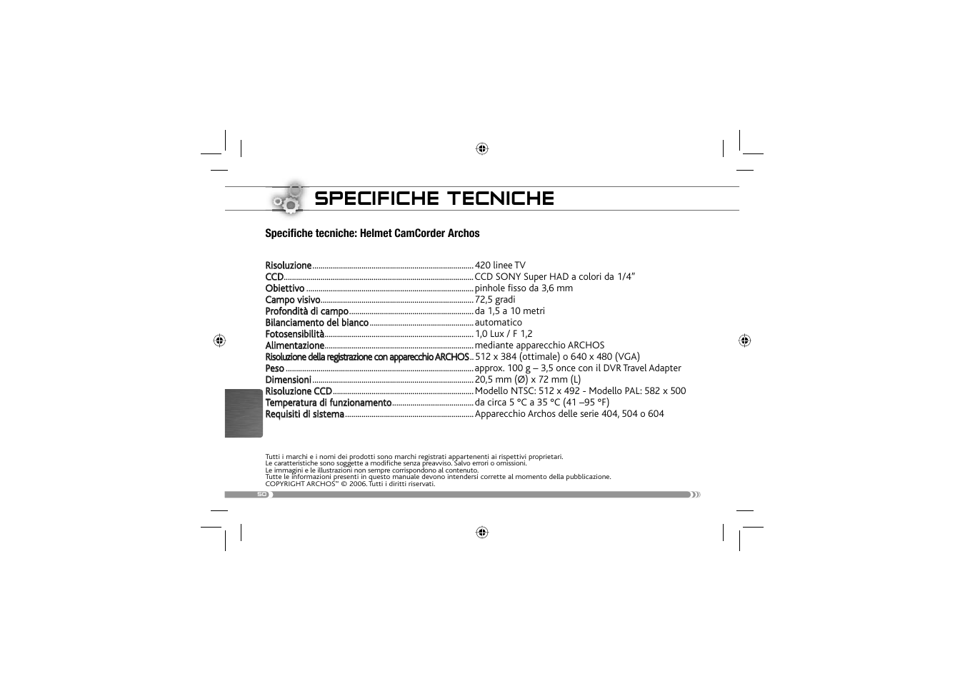 Specifiche tecniche | ARCHOS 604 User Manual | Page 52 / 64