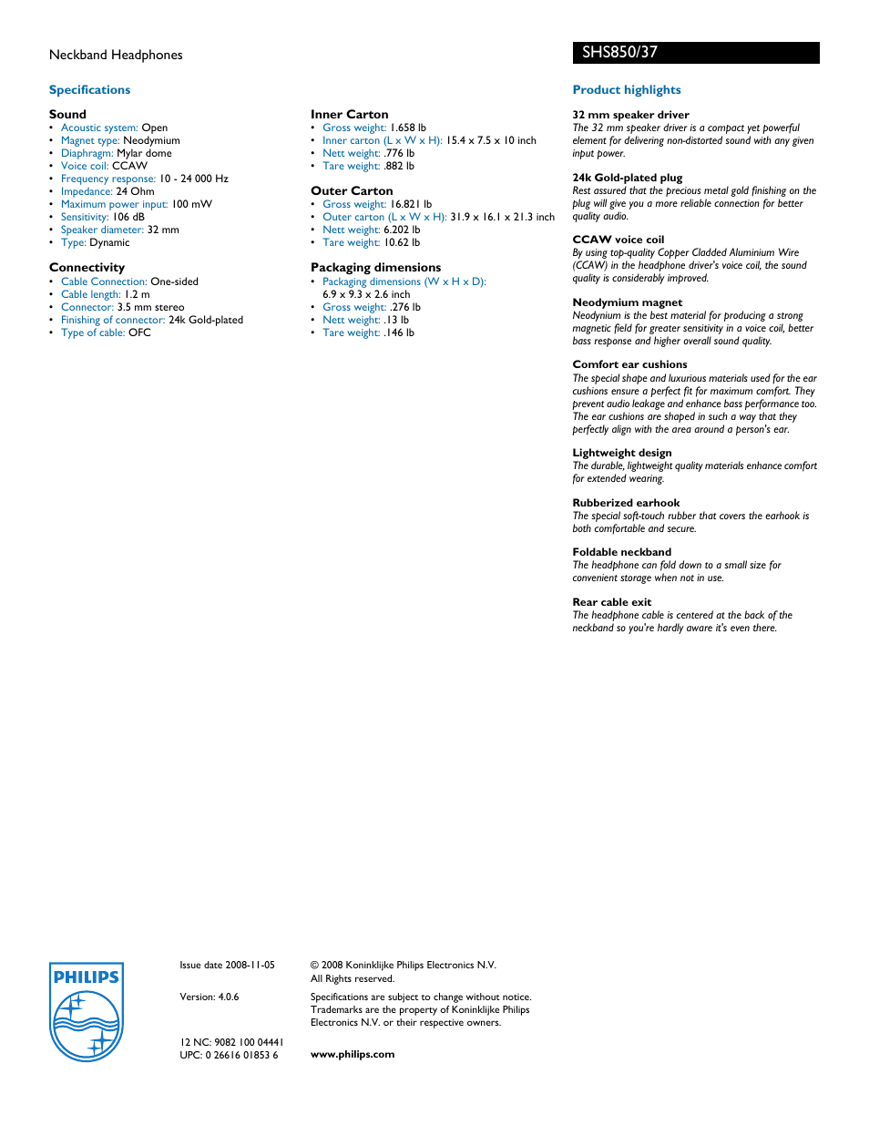 Philips SHS850-37 User Manual | Page 2 / 2