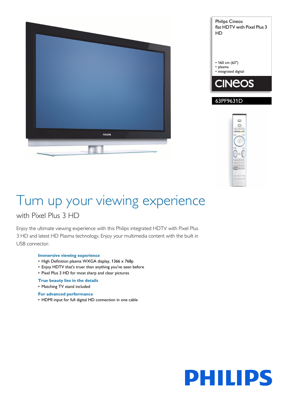 Philips 63PF9631D-37 User Manual | 3 pages