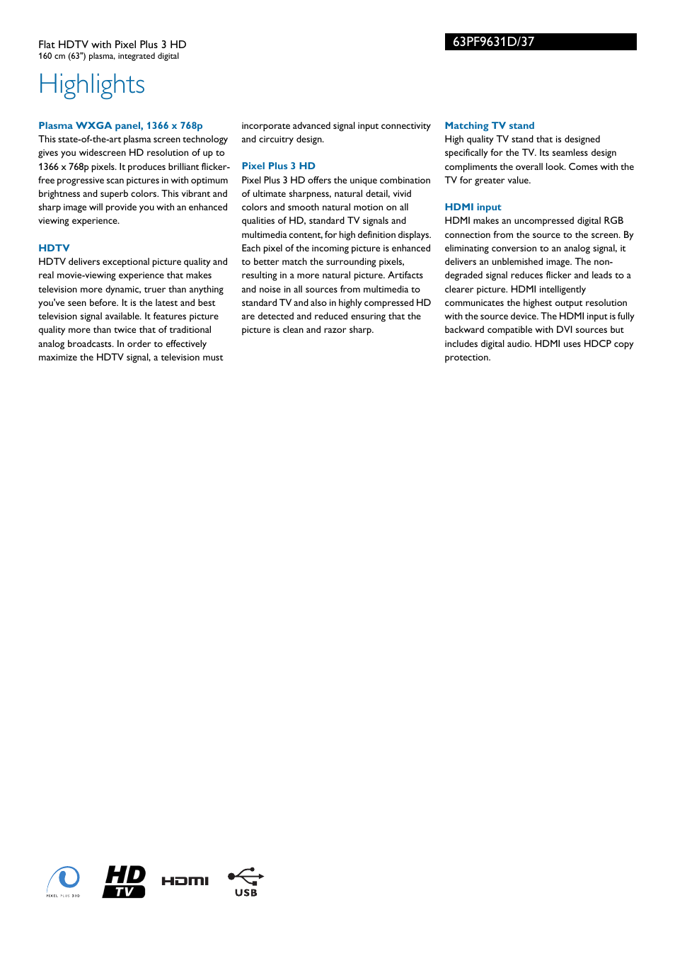 Highlights | Philips 63PF9631D-37 User Manual | Page 2 / 3