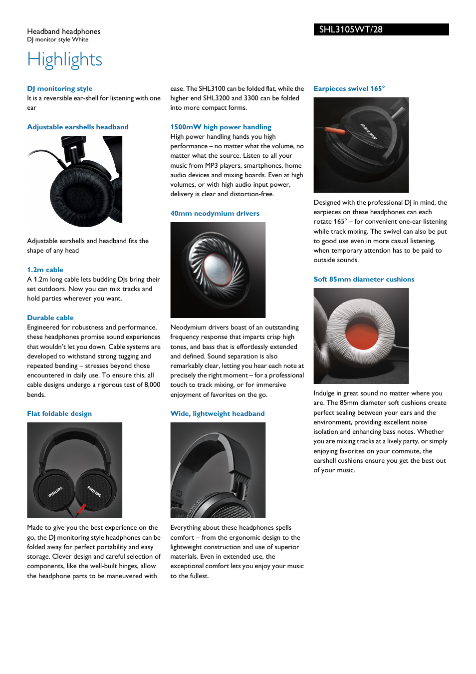Highlights | Philips SHL3105WT-28 User Manual | Page 2 / 3