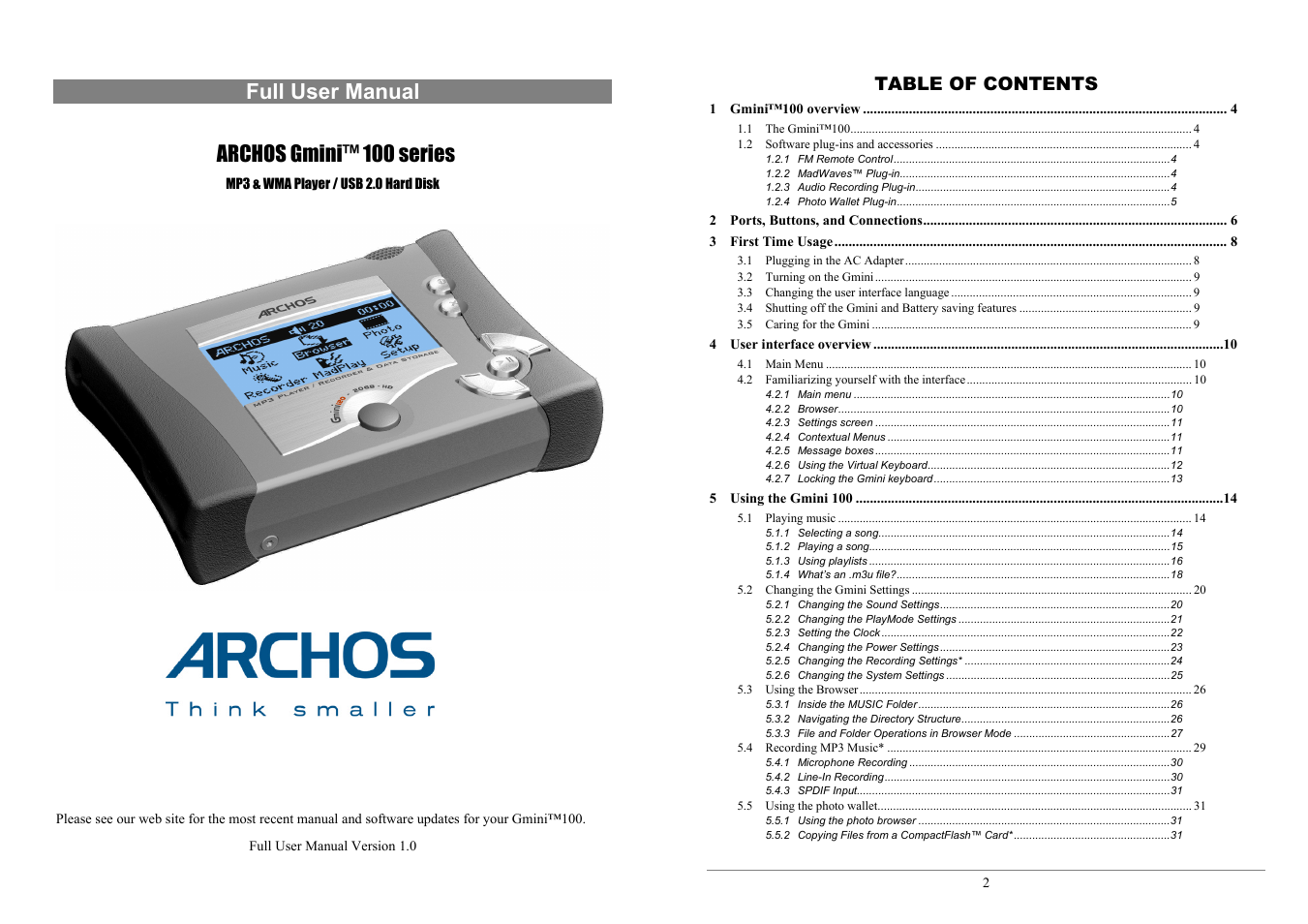 ARCHOS 100 series User Manual | 27 pages
