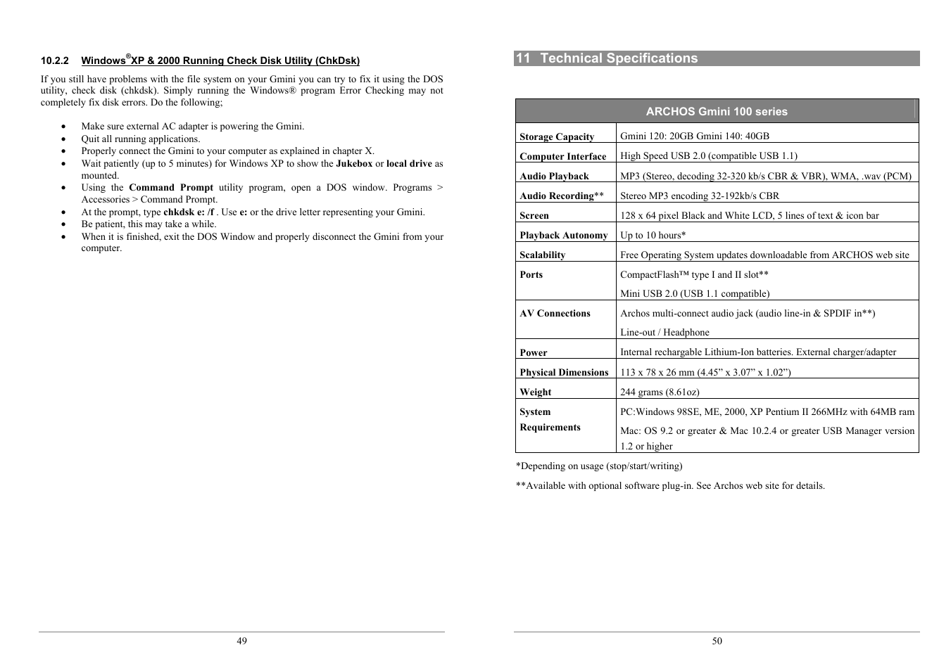 ARCHOS 100 series User Manual | Page 25 / 27