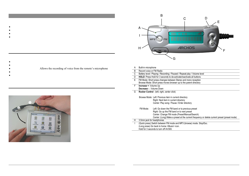 1the archos fm remote control | ARCHOS AV300 User Manual | Page 2 / 7