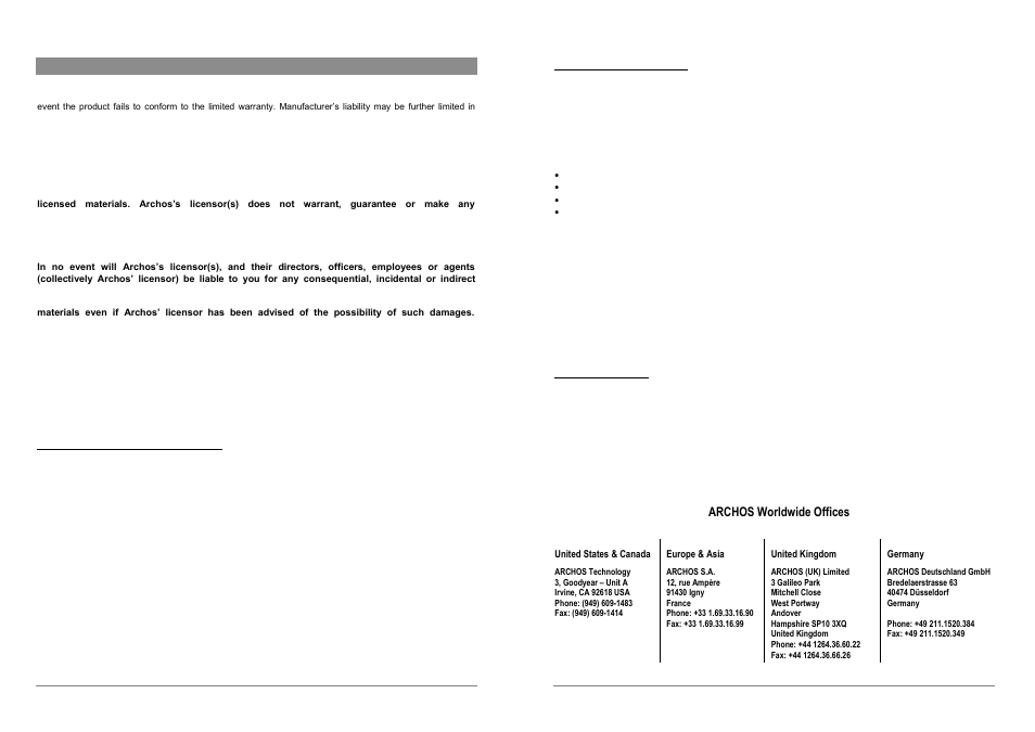 5warranty and limited liability | ARCHOS AV300 User Manual | Page 7 / 7