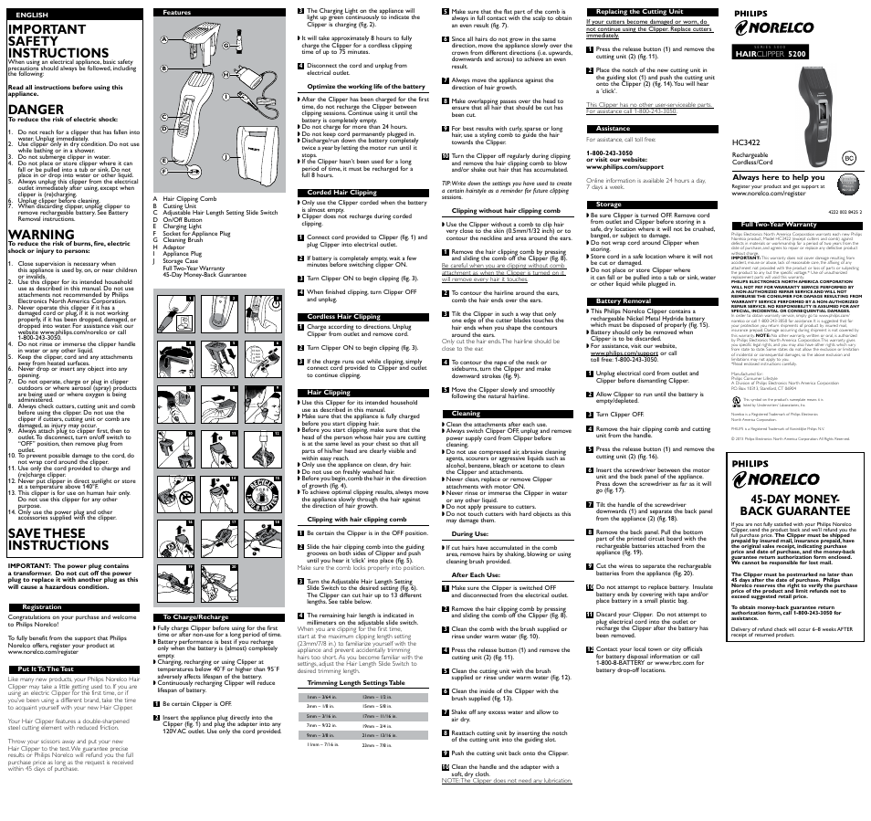 Philips HC3422-40 User Manual | 1 page
