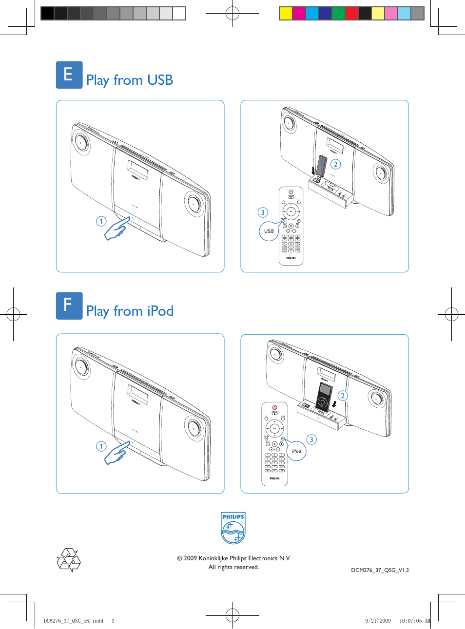 Play from usb play from ipod | Philips DCM276-37 User Manual | Page 3 / 3