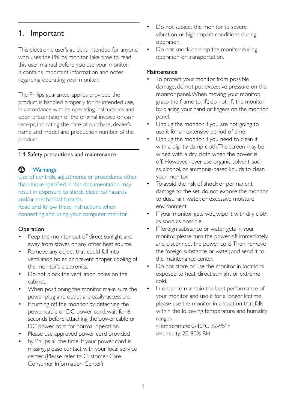 Important | Philips Brilliance LCD monitor with PowerSensor 235B2CS B-line 23" 58.4 cm Full HD User Manual | Page 3 / 60