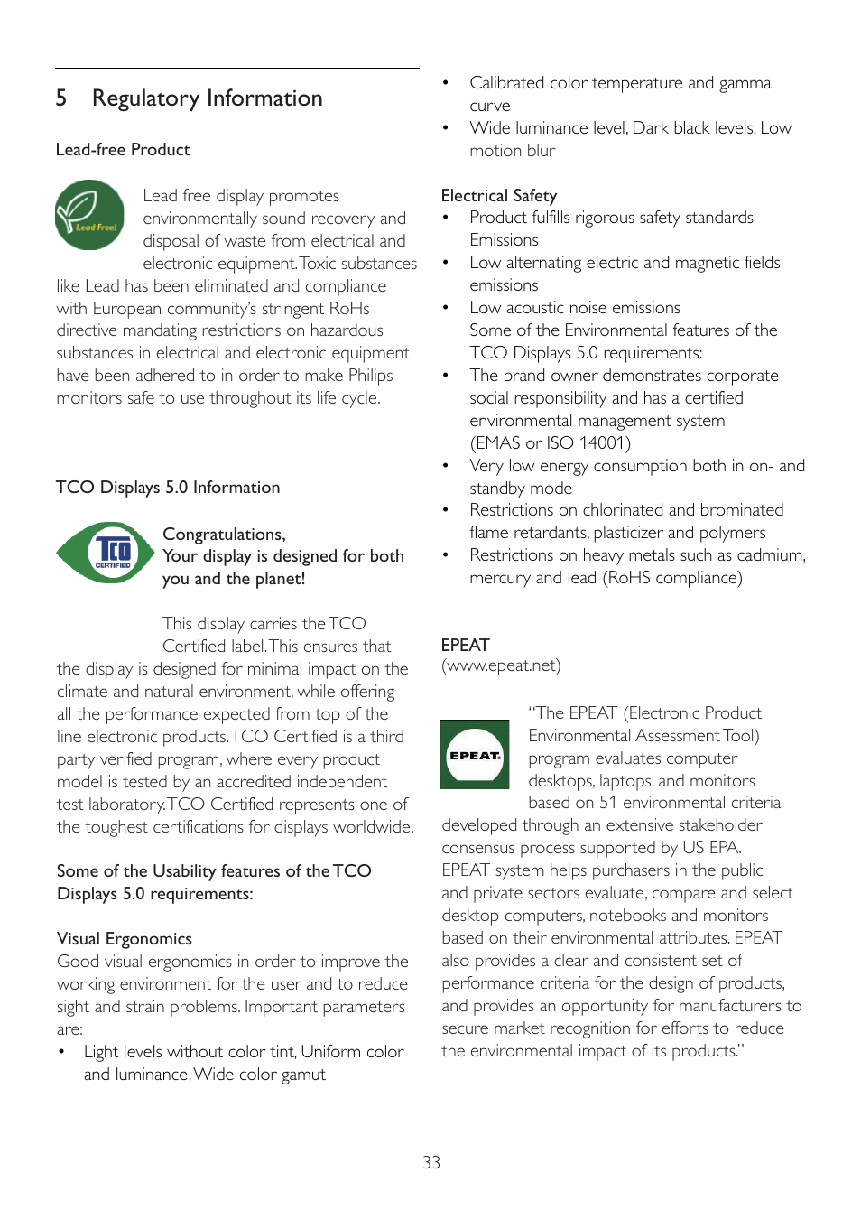 5 regulatory information | Philips Brilliance LCD monitor with PowerSensor 235B2CS B-line 23" 58.4 cm Full HD User Manual | Page 35 / 60