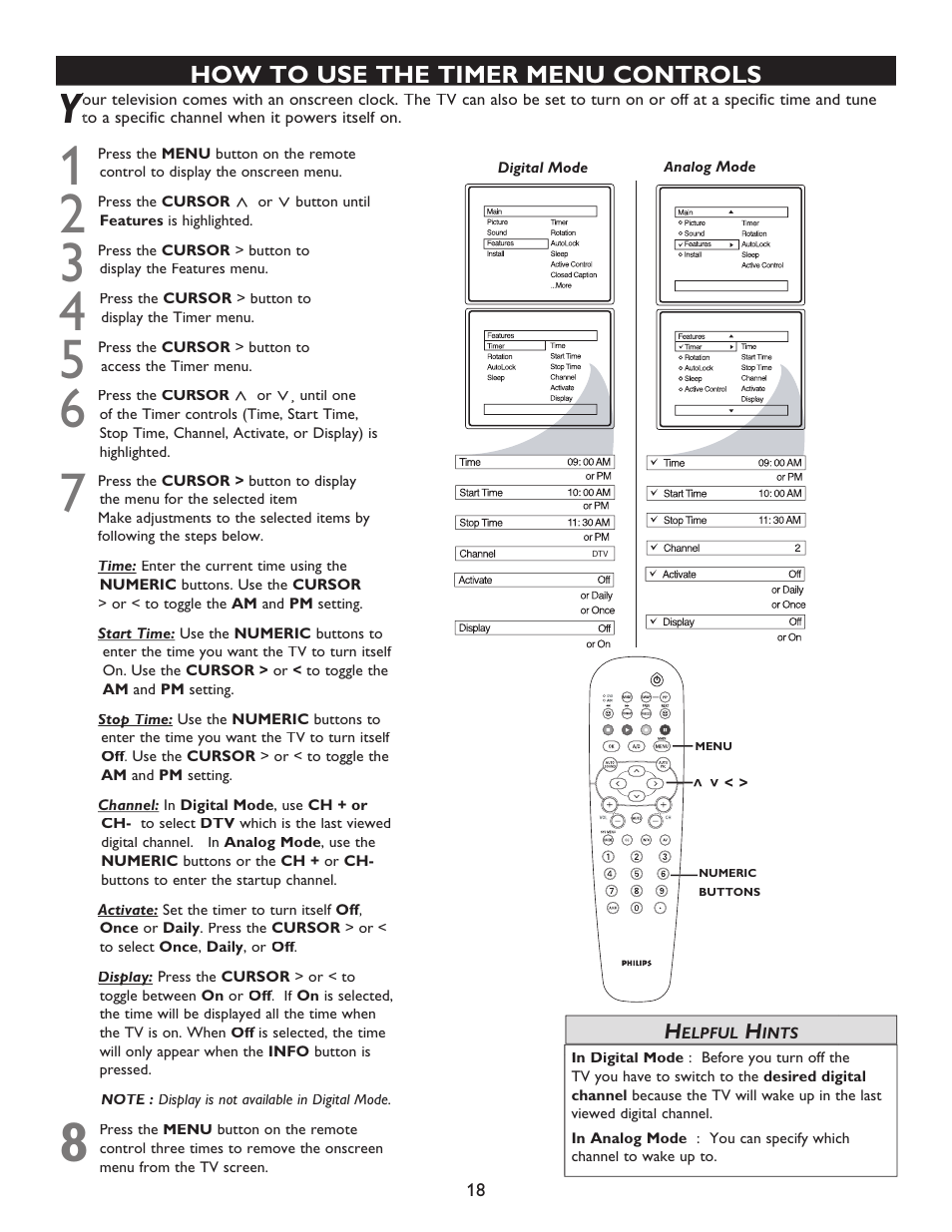 How to use the timer menu controls | Philips 32PT9100D-37B User Manual | Page 18 / 43