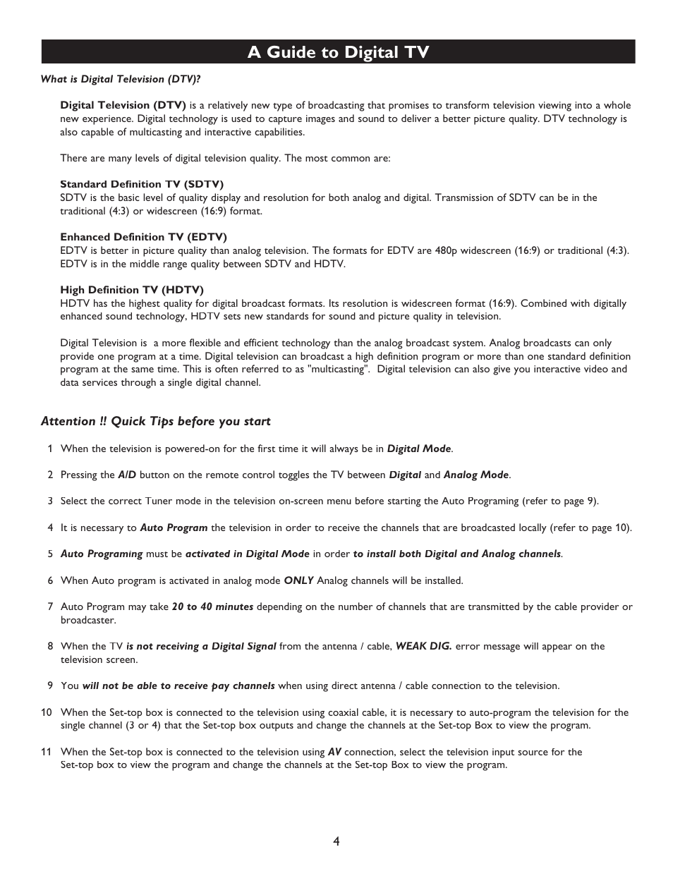 A guide to digital tv | Philips 32PT9100D-37B User Manual | Page 4 / 43