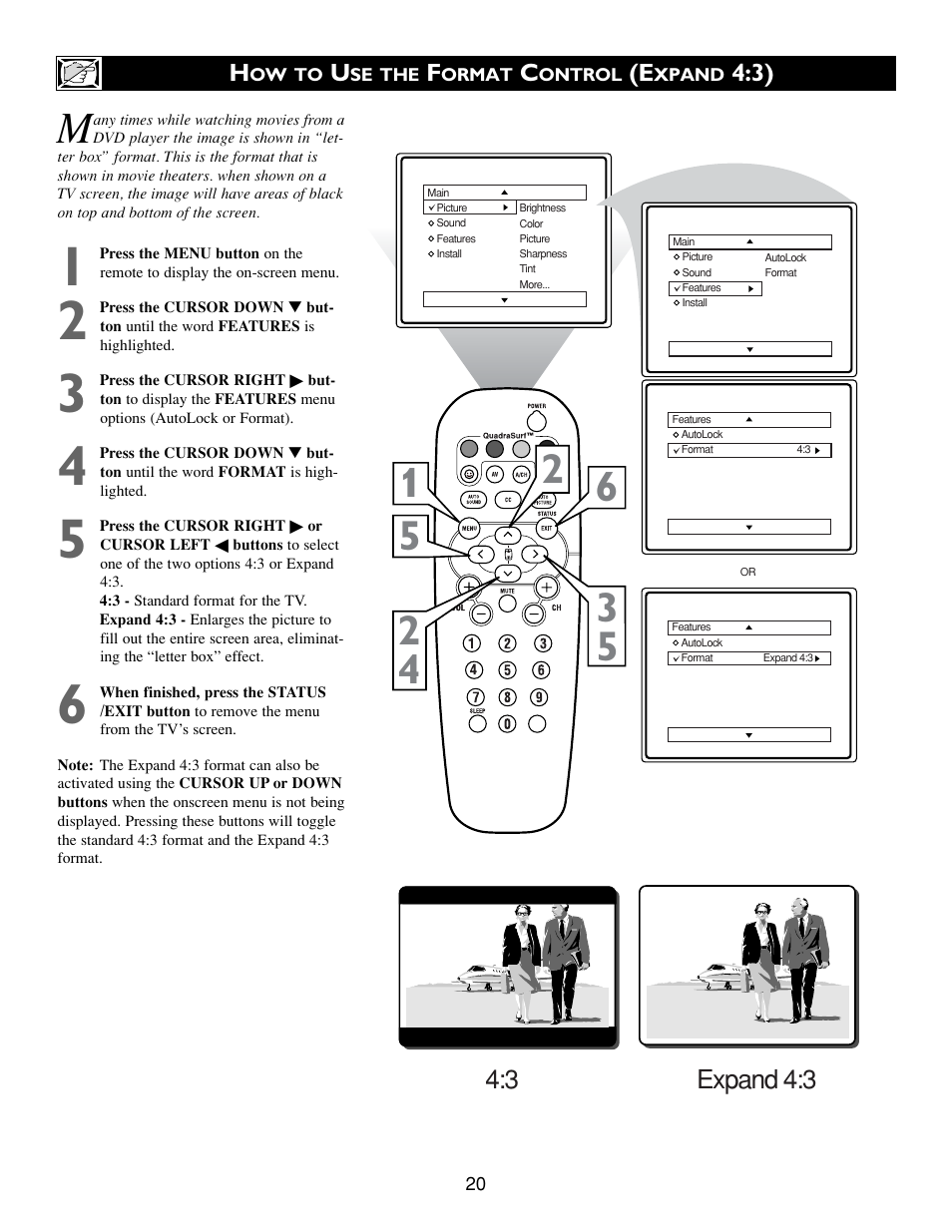 3 expand 4:3 | Philips 27 in Color TV User Manual | Page 20 / 40