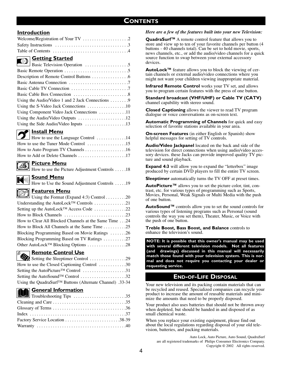 Philips 27 in Color TV User Manual | Page 4 / 40