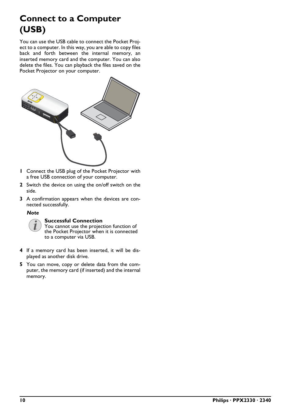 Connect to a computer (usb) | Philips PPX2340-F7 User Manual | Page 10 / 25