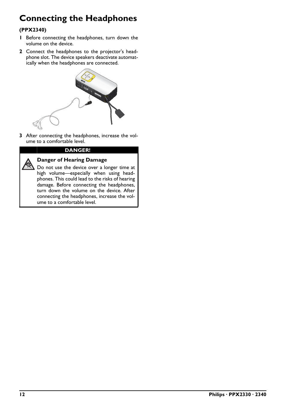 Connecting the headphones | Philips PPX2340-F7 User Manual | Page 12 / 25