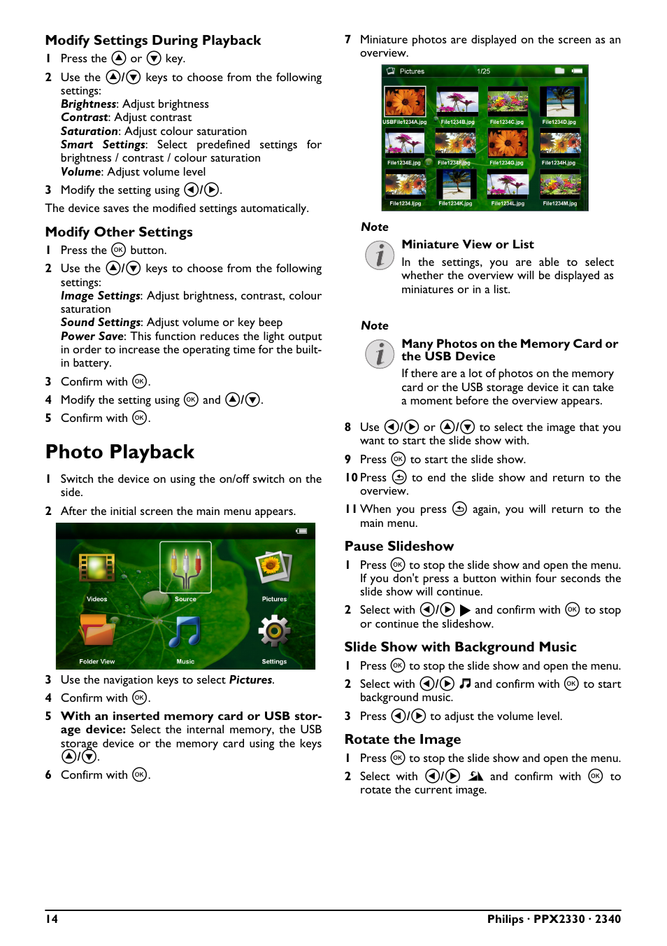 Photo playback | Philips PPX2340-F7 User Manual | Page 14 / 25