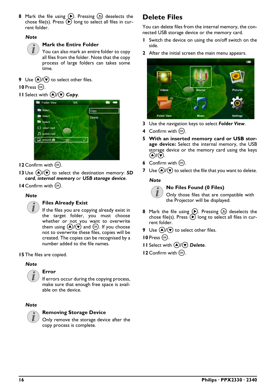 Delete files | Philips PPX2340-F7 User Manual | Page 16 / 25