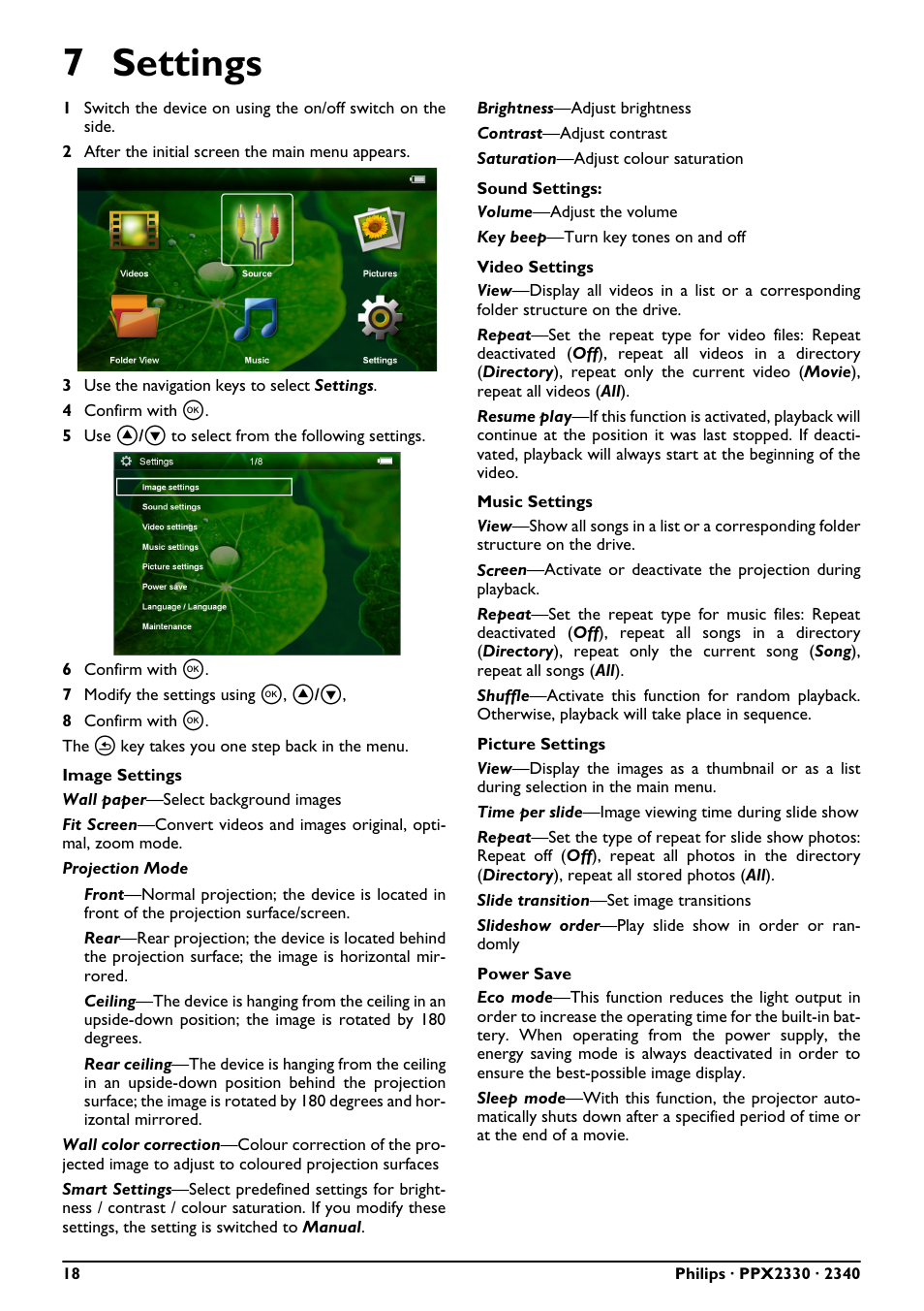 7 settings | Philips PPX2340-F7 User Manual | Page 18 / 25