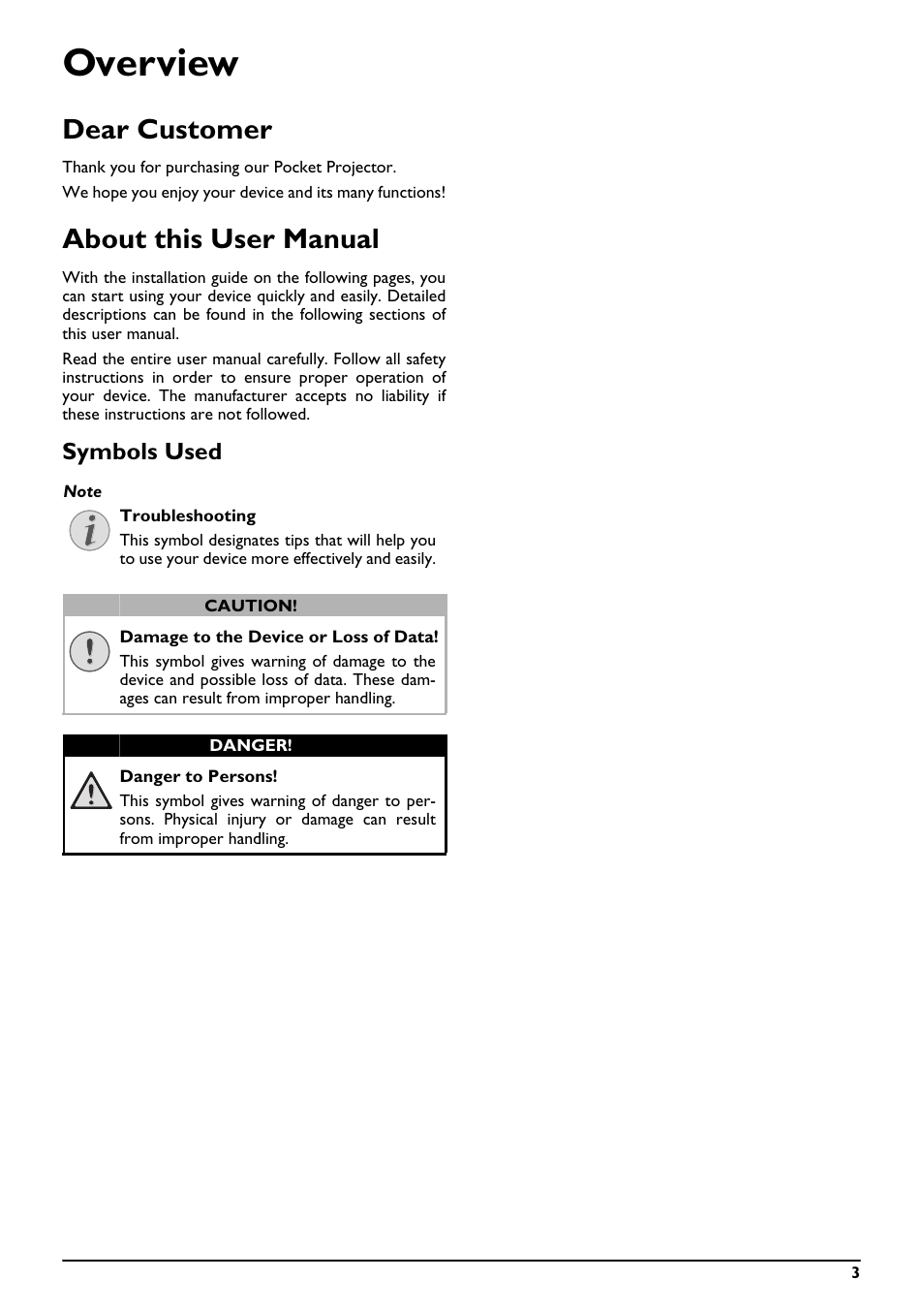 Overview, Dear customer, About this user manual | Symbols used | Philips PPX2340-F7 User Manual | Page 3 / 25