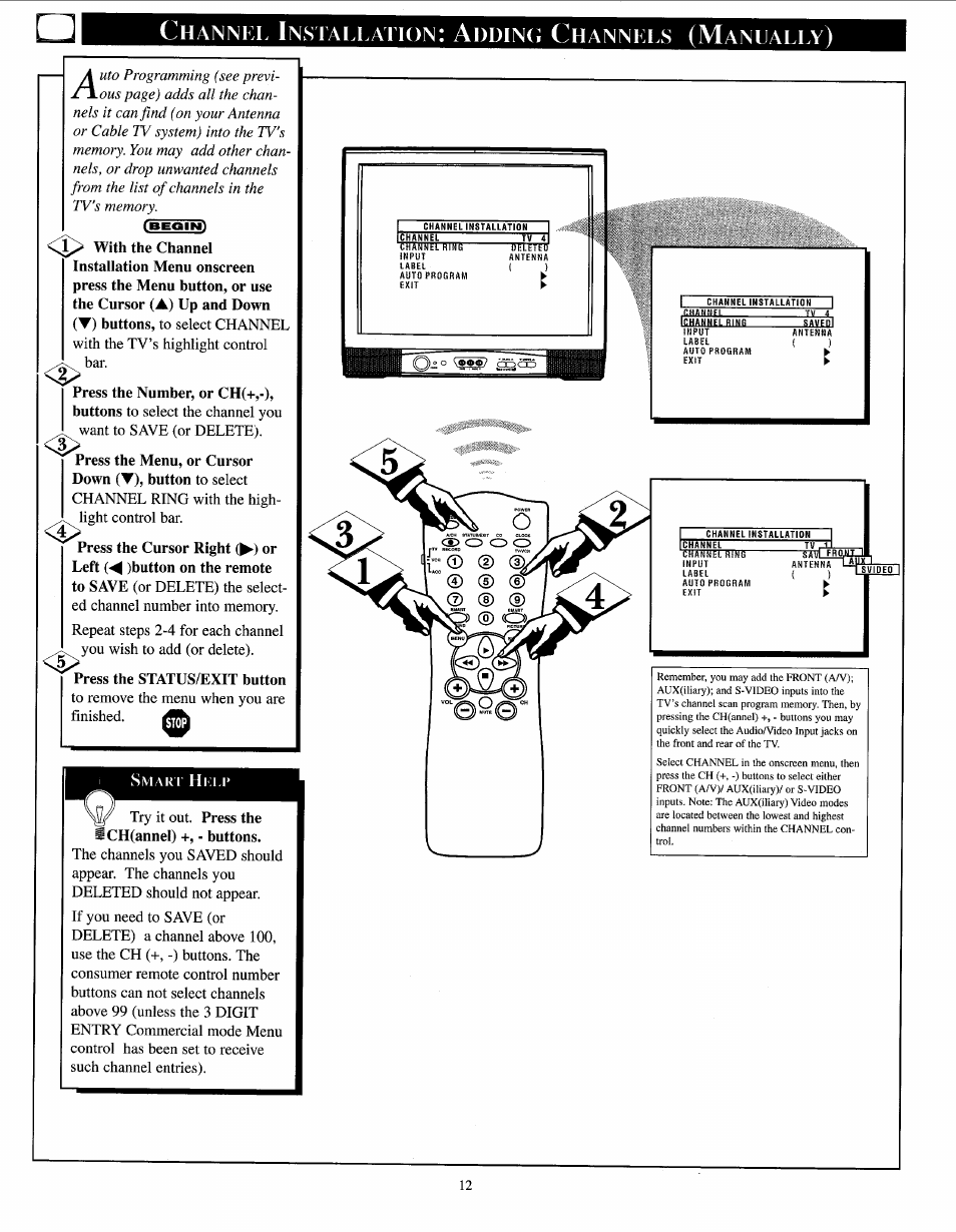 Channel installation: ai)din(i channels (manually), Ai)din(i c, Hannel | Nstallation, Hannels, Anually | Philips PPC136C User Manual | Page 12 / 36