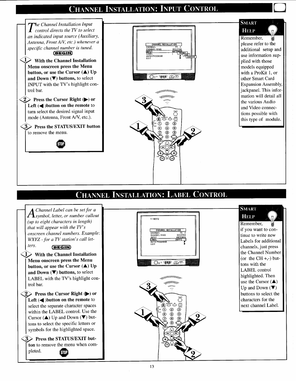 Channel installation: input control, Channel installation: label control, Hannel | Nstallation, Nput, Ontrol, Abel | Philips PPC136C User Manual | Page 13 / 36