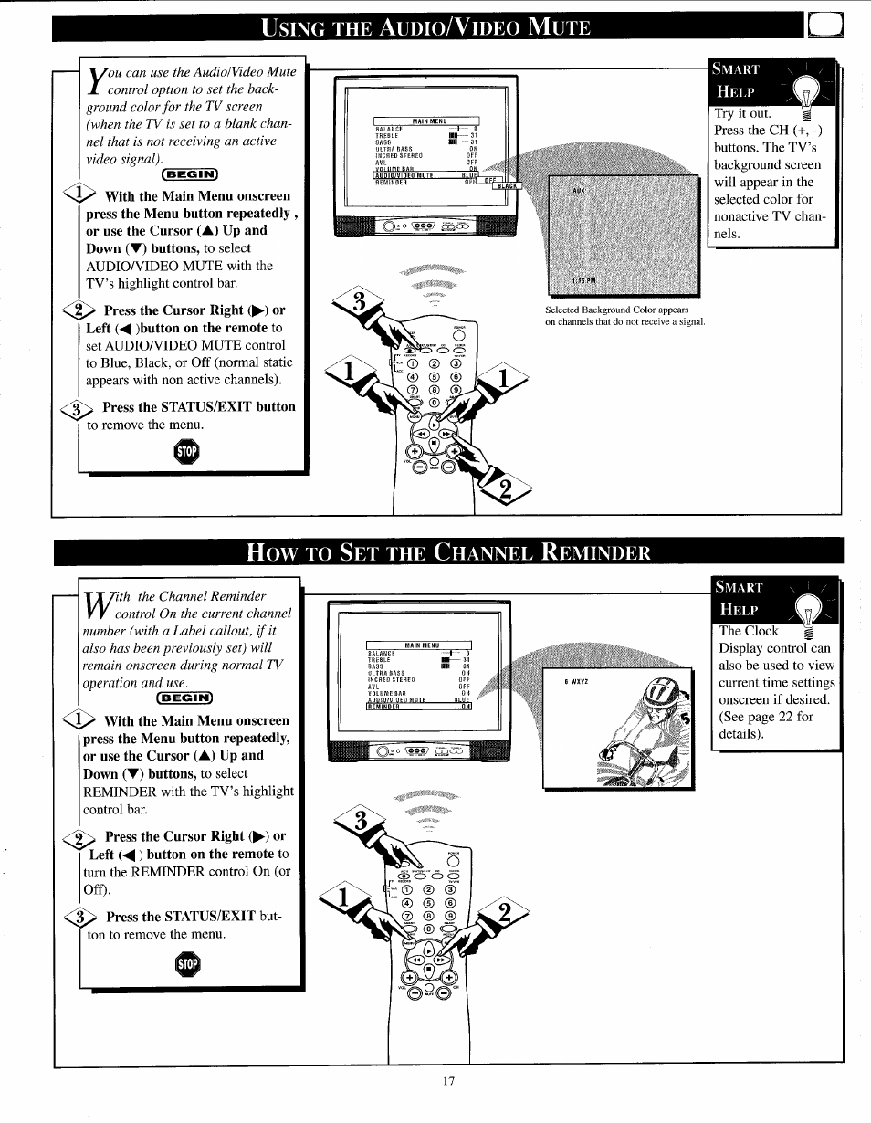 Using the audio/video mute, How to set the channel reminder, How to s | Sing, Udio, Ideo, Hannel, Eminder | Philips PPC136C User Manual | Page 17 / 36