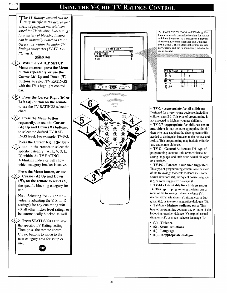 Tv r, Sing, Atings | Ontrol | Philips PPC136C User Manual | Page 20 / 36