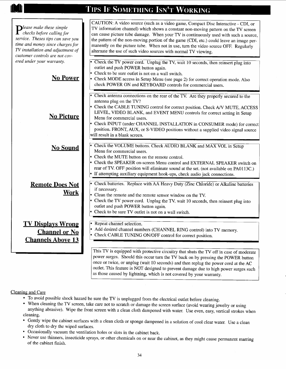 Tips if something isn’t workinci, Tips if something isn’t working, Workinci | Philips PPC136C User Manual | Page 34 / 36