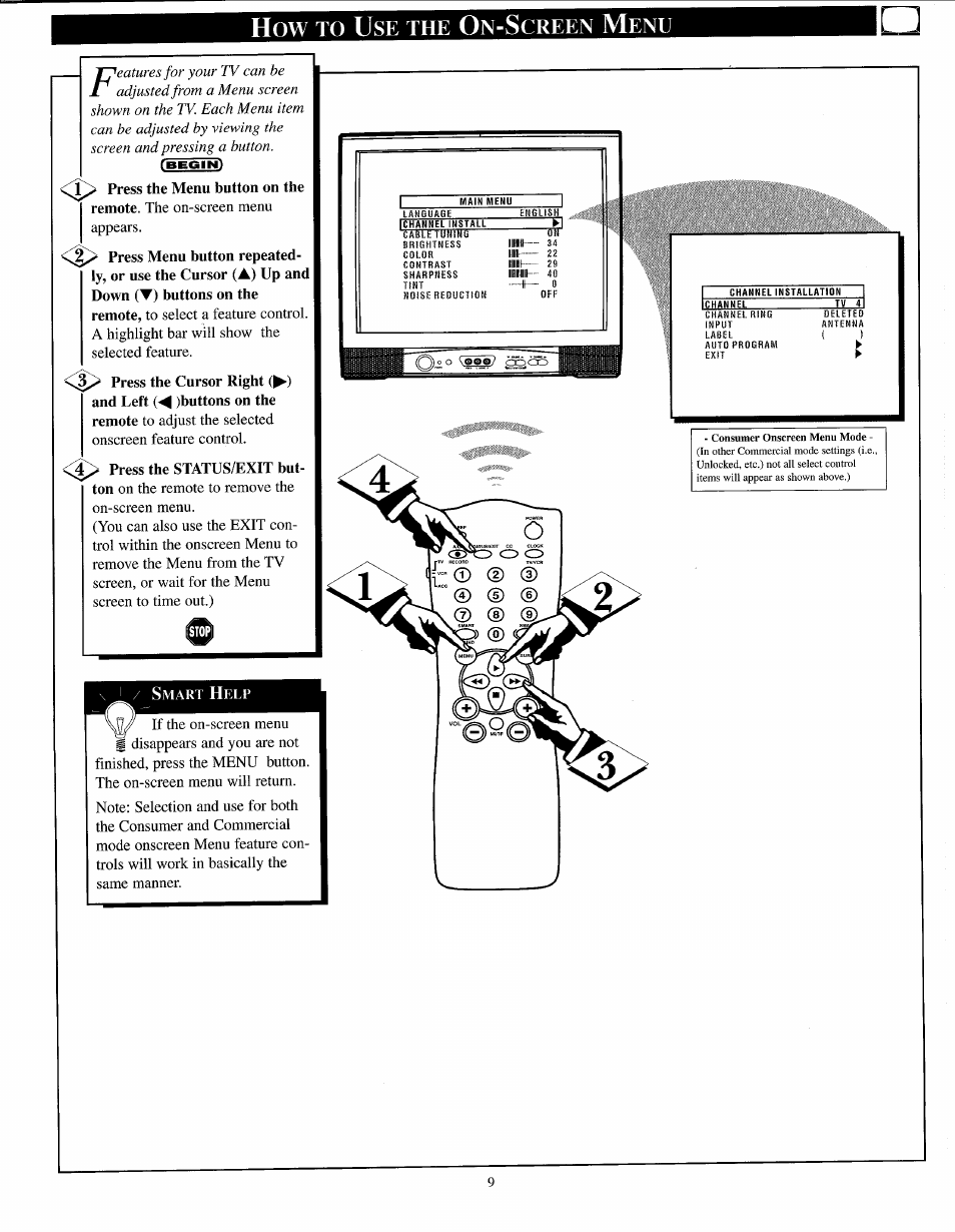 How to use the on-screen menu, Creen | Philips PPC136C User Manual | Page 9 / 36