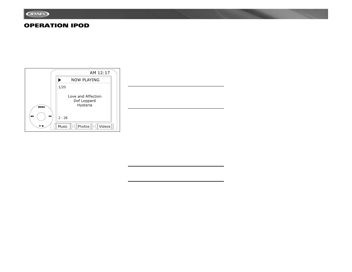 Vm9511ts operation ipod | Jensen VM9511TS User Manual | Page 112 / 118