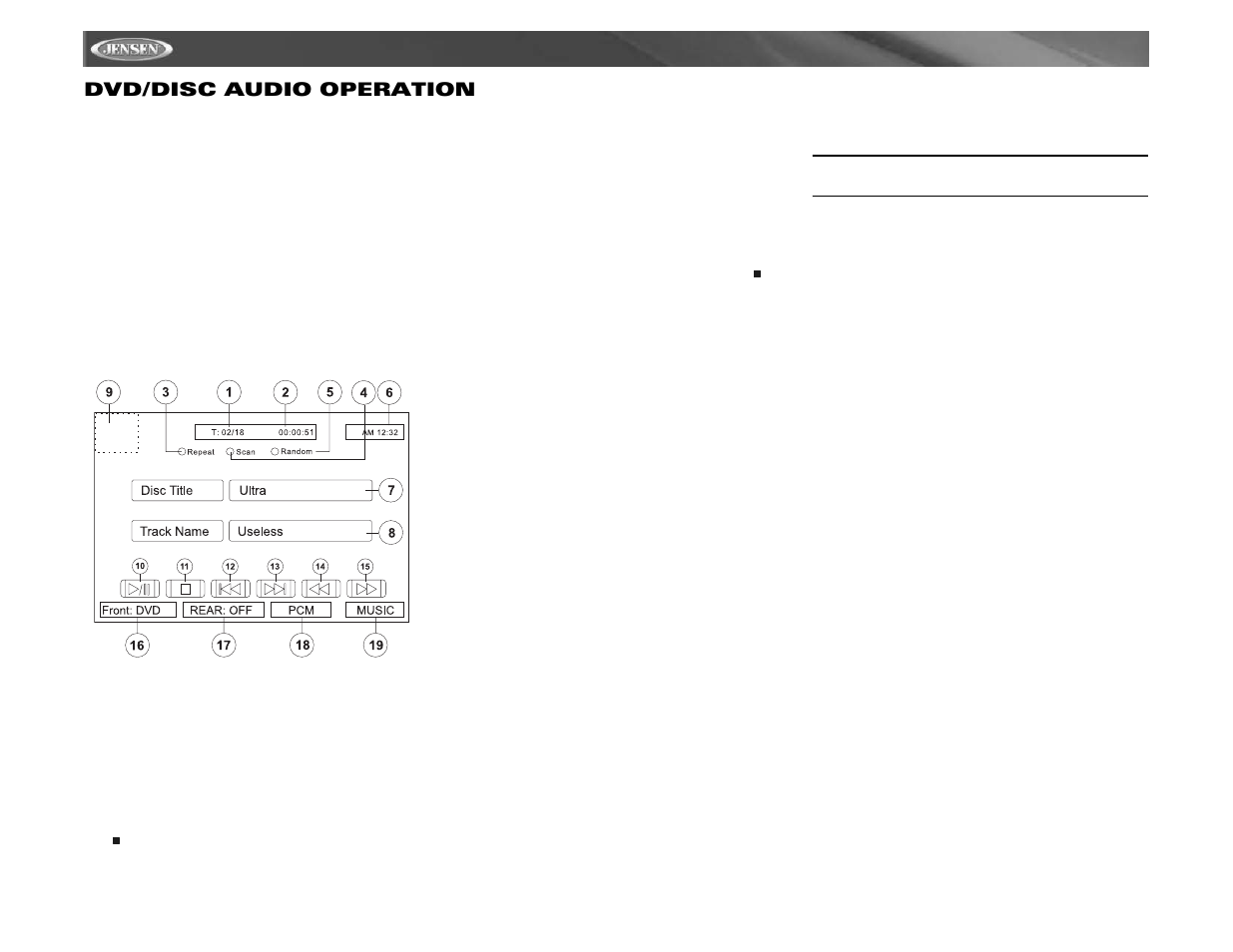 Vm9511ts dvd/disc audio operation | Jensen VM9511TS User Manual | Page 32 / 118